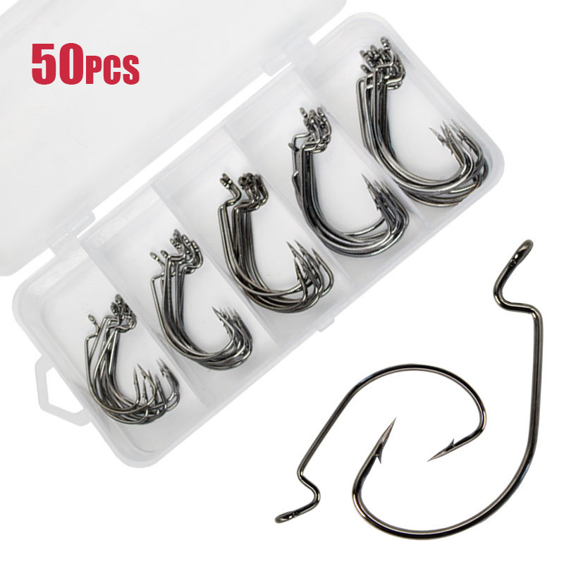 50pcs Wide Worm Hook Carbon St - Fishing Hook Barbless review and price